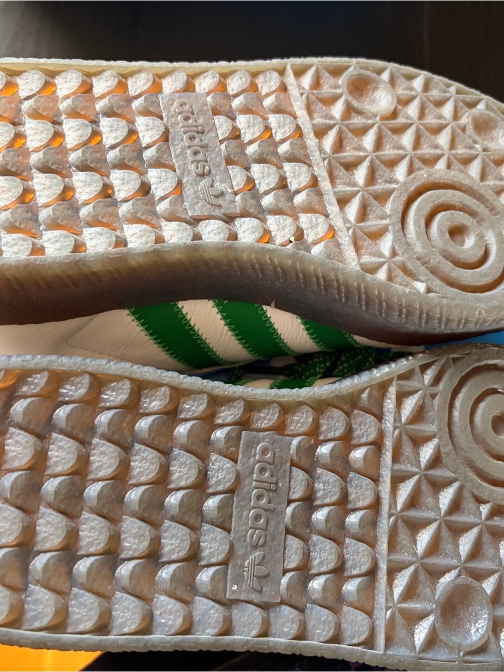 adidas Kids White Sneakers with Green Stripes and Laces - Picture 3 of 4